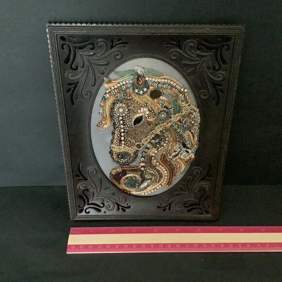 JEWELED PICTURE Bronze Frame Horse Artist Design Vintage & Modern Jewels 5X7 - Picture 11 of 11